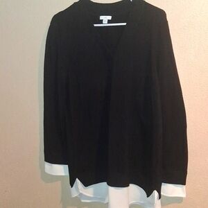 J. Jill Black & White V Neck Sweater